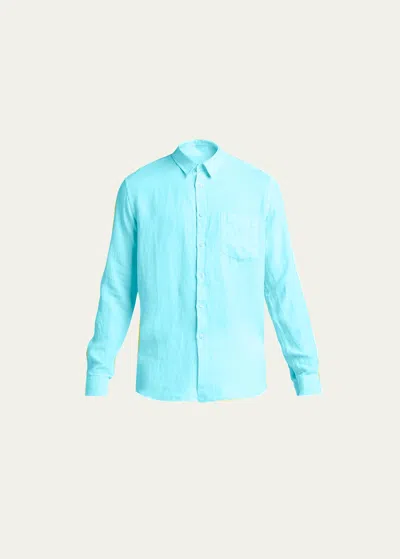 Vilebrequin Men's Caroubis Solid Linen Sport Shirt In Sky