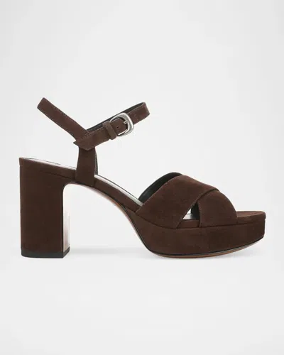 Vince 80mm Ericka Suede Crisscross Platform Sandals In Animal Print