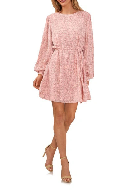 Vince Camuto Abstract Floral Long Sleeve Dress In Pink Orchid
