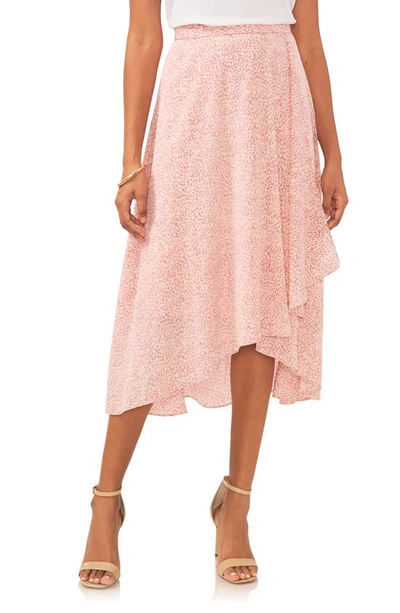 Vince Camuto Abstract Floral Print High-low Midi Skirt In Pink Orchi