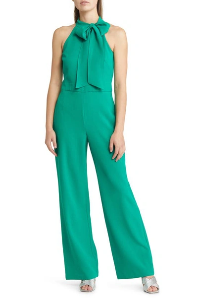 Vince Camuto Bow Neck Stretch Crepe Jumpsuit In Kelly Green
