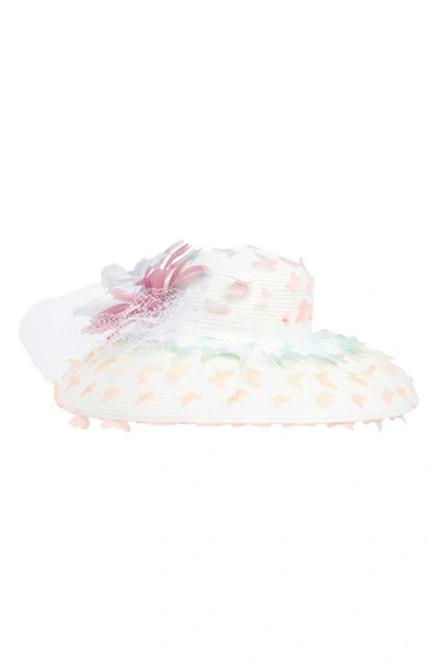 Vince Camuto Butterfly Wide Brim Feather Hat In Pale Blue