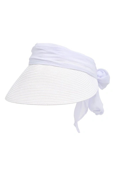 Vince Camuto Chiffon Tie Bow Straw Visor In White