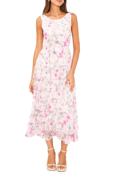 Vince Camuto Floral Tiered Ruffle Dress In New Ivory