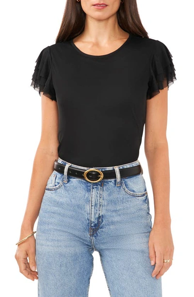 Vince Camuto Flutter Sleeve Mesh Top In Rich Black