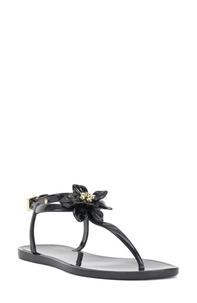 Vince Camuto Jelynn Beaded Flower Embellished Thong Sandals In Black