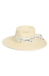 Vince Camuto Lala Floral Ribbon Panama Hat In Natural/ White Floral