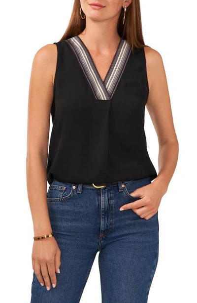 Vince Camuto Placed Print Sleeveless Top In Rich Black