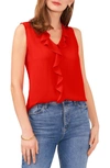 Vince Camuto Ruffle Neck Sleeveless Georgette Blouse In Firey Red