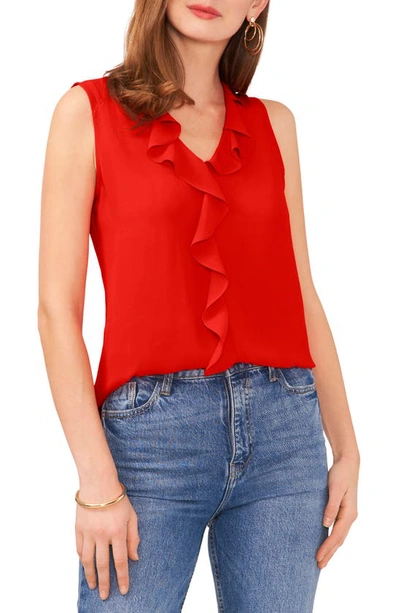 Vince Camuto Ruffle Neck Sleeveless Georgette Blouse In Firey Red