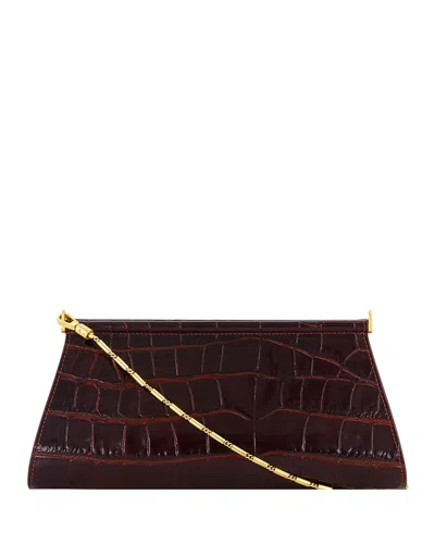 Vince Double Bar Embossed Leather Clutch In Burgundy