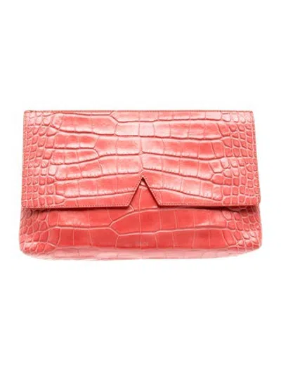 Pre-owned Vince Embossed Leather Clutch In Red