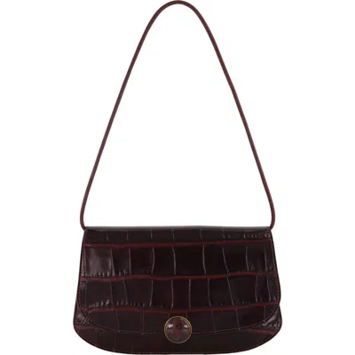 Vince Flora Croc Embossed Leather Triple Gusset Clutch In Burgundy