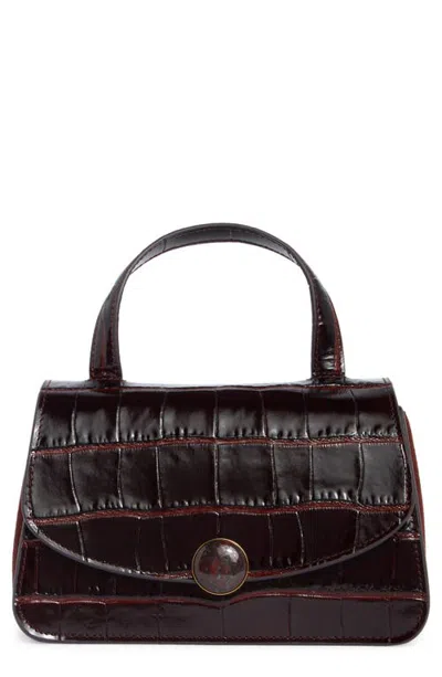 Vince Flora Mini Croc Embossed Leather Top Handle Bag In Burgundy