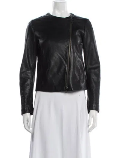 Pre-owned Vince Lamb Leather Biker Jacket In Black