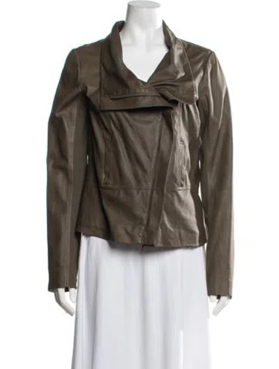 Pre-owned Vince Leather Biker Jacket In Green