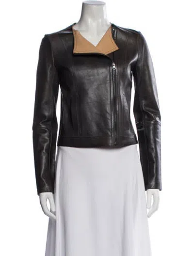 Pre-owned Vince Leather Biker Jacket In Grey