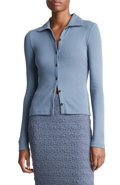 Vince Pima Cotton Blend Button-up Shirt In Sea Steel