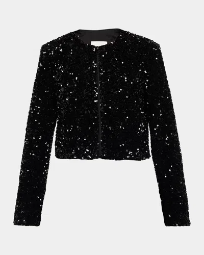 Vince Sequined Collarless Jacket In Black