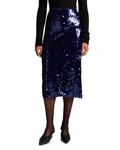 Vince Sequined Pencil Skirt In Blue