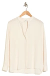 Vince Slit Crepe Popover Top In Lightt Heather Ecru