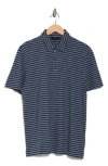 Vince Stripe Cotton Slub Polo In Washed Ink/ Pacific Blue
