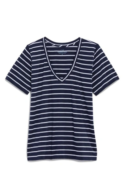 Vineyard Vines Clean Jersey V-neck T-shirt In Stripe - Navy/ White