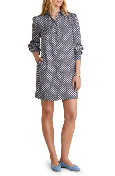 Vineyard Vines Floral Long Sleeve Silk Blend Poplin Shirtdress In Lattice Floral-navy