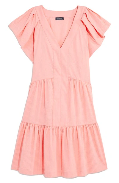 Vineyard Vines Harbor Tiered Ruffle Dress In Seersucker Cayman