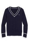 Vineyard Vines Heritage Tipped V-neck Sweater In Nautical Navy