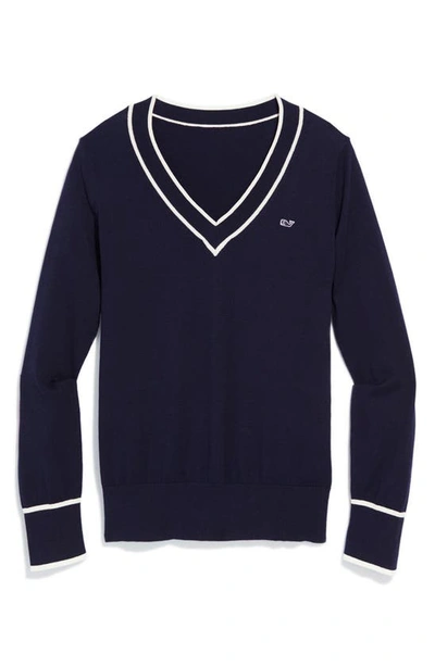 Vineyard Vines Heritage Tipped V-neck Sweater In Nautical Navy