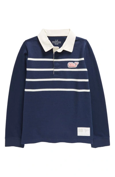 Vineyard Vines Kids' Stripe Long Sleeve Organic Cotton Rugby Polo In Nautical Navy