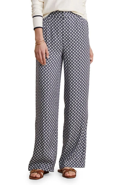 Vineyard Vines Luxe Floral Silk Blend Straight Leg Trousers In Navy Multi