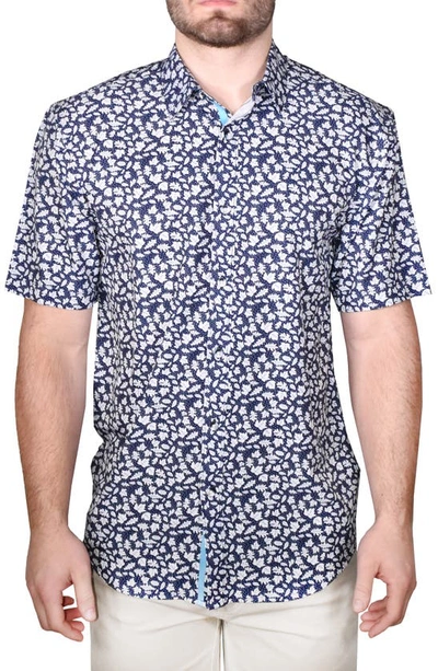 Vintage 1946 Floral Print Short Sleeve Shirt In Navy