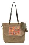 Vintage Addiction All You Need Is Love Tote Bag In Olive/ Khaki