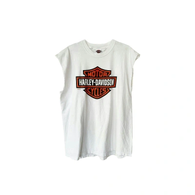Pre-owned Vintage Harley Davidson Logo Cut Off Tank Top T-shirt White