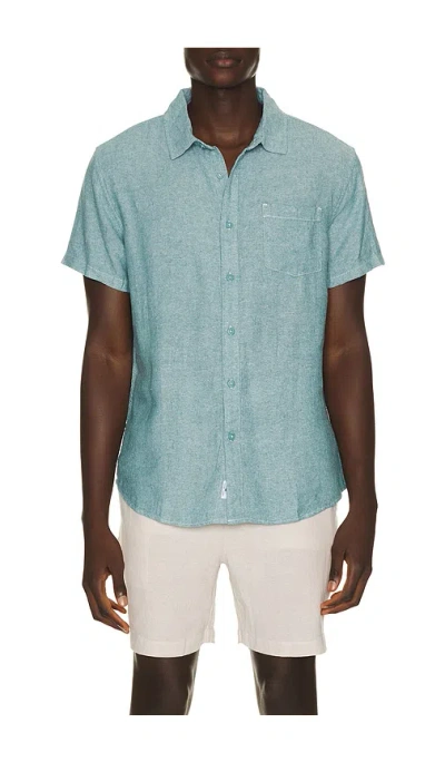 Vintage Summer Linen Button Down Shirt In Teal