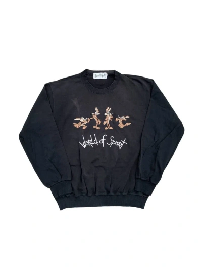 Pre-owned Vintage Sunfaded Cartoon Embroidered Graphic Sweatshirt In Black