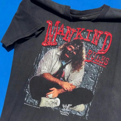 Pre-owned Vintage X Wwe Vintage 1999 Mankind Rules Tee In Faded Black