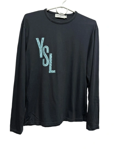 Pre-owned Vintage X Ysl Pour Homme Yves Saint Laurent Ysl Longsleeve Shirt Big Logo Size M In Blue
