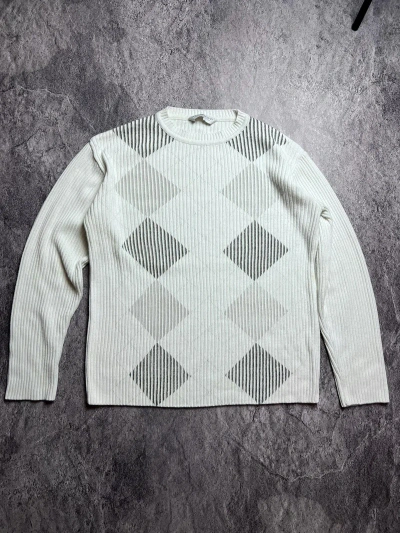 Pre-owned Vintage Y2k  Archival Abstract Ribbed Japan Style Sweater In White