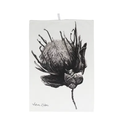 Virtue Black / White Protea Tea Towel In Multi
