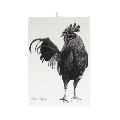 Virtue Black / White Rooster Tea Towel In Multi