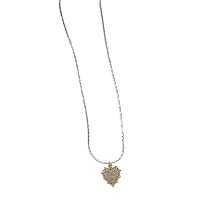 Virtue Petite Interlink Chain W/ Rhinestone Heart Necklace In Silver