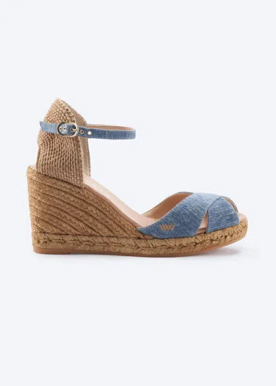Viscata Aiguablava Archive Canvas Espadrille Sandal Wedges In Light Denim