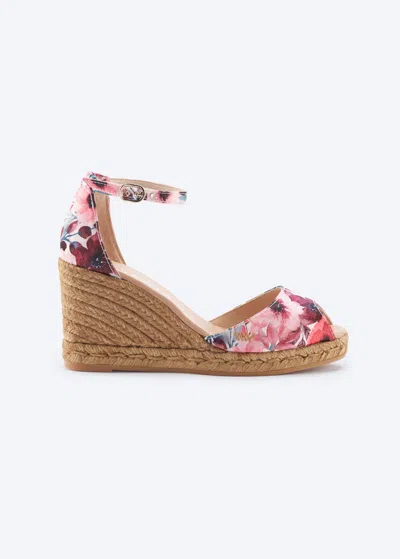 Viscata Aiguafreda Premium Fabrics Espadrille Sandal Wedges In Red Flowers
