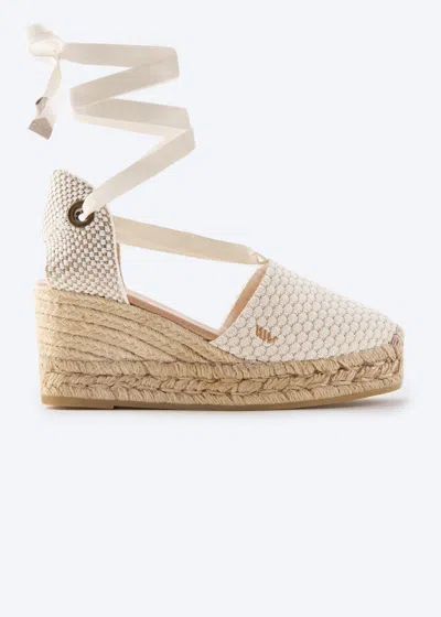 Viscata Bisbe Archive Canvas Espadrille Platform Wedges In White Mesh