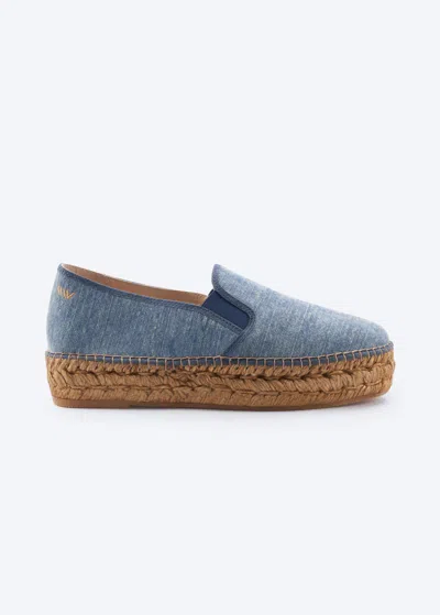 Viscata Castell Premium Fabrics Canvas Espadrille Flatforms In Washed Denim