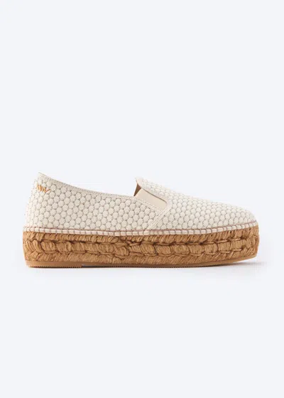 Viscata Castell Premium Fabrics Canvas Espadrille Flatforms In White Mesh