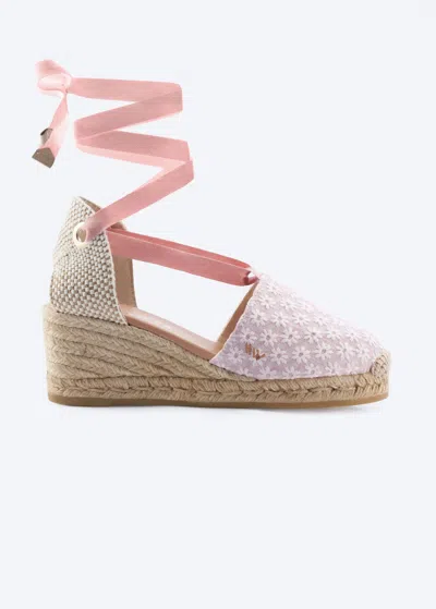 Viscata Escala Premium Fabrics Canvas Espadrille Wedges In Daisy Pink